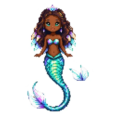 Mermaid princess with dark brown skin and shimmering iridescent tail scales sticker