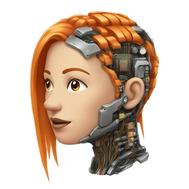 Head of female cyborg with orange hair and circuits sticker