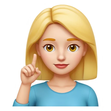 Apple-style 3D emoji of a cartoon woman pointing to her forehead with one finger, friendly expression, clean and colorful design, no background. sticker