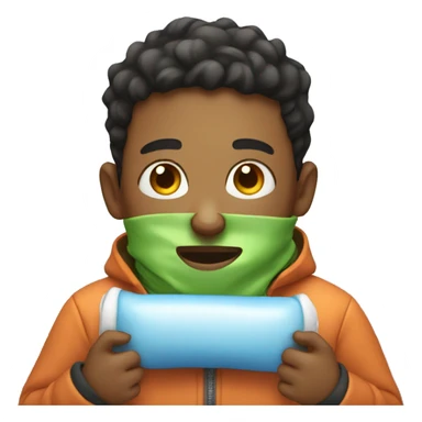 Boy with heating pack sticker