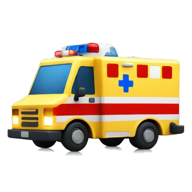 yellow ambulance with red an white squares and blue lights sticker
