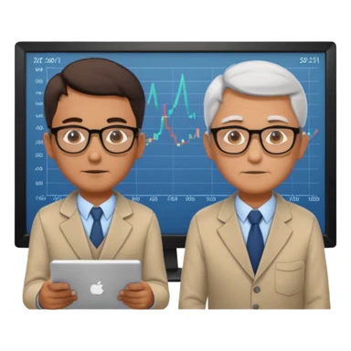 teaching somebody else in person, in the same place, watching the same monitor together, the trainee and trainer are in the similar age, two both are men, the monitor should be showing some data graphs sticker