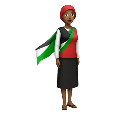 Woman standing wearing red green and black like Palestine sticker