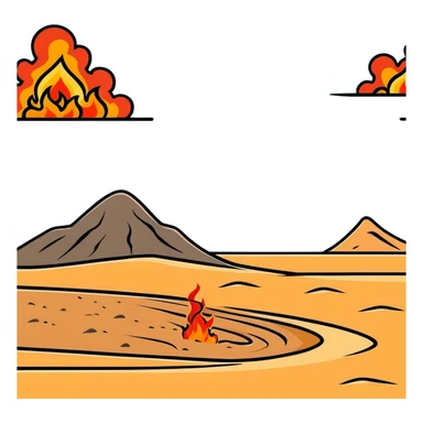 hot burning sand with flames and smoke rising from desert ground sticker