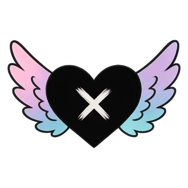 emo heart with pastel wings, remove background sticker