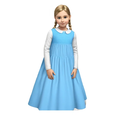 child in blue dress on stairs sticker