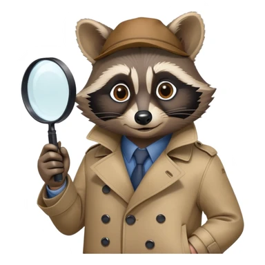 Raccoon private investigator with trenchcoat and magnifying glass sticker