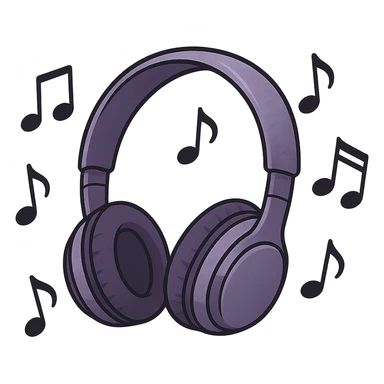 purple headphones with music notes sticker