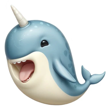 Cinematic Cute Yawning Narwhal Portrait Emoji, Head tilted slightly with a dramatic, wide-open yawn, showcasing a streamlined, mottled body with a gracefully curled ivory tusk and sleepy, half-closed eyes, Simplified yet irresistibly adorable features, highly detailed, glowing with a soft, cozy arctic glow, high shine, relaxed yet expressive, stylized with a hint of whimsical marine ease, soft glowing outline, capturing the essence of a drowsy yet affectionate narwhal that appears ready to stretch out for a nap! sticker