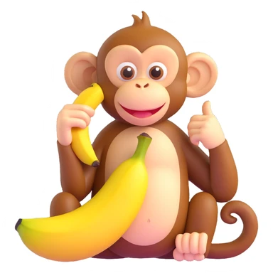 playful fun monkey using a banana as a phone sticker