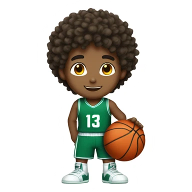 An anime boy playing basketball with curly hair #13 jersey sticker