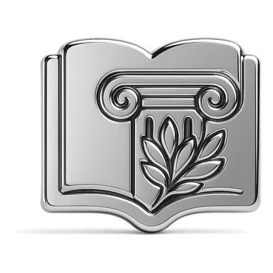 Minimal flat icon representing stoic philosophy and journaling: an open notebook combined with a classical column or laurel symbol, representing wisdom, reflection and inner discipline sticker