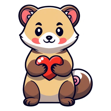 Ferret holding a heart in one paw and a D20 in the other sticker