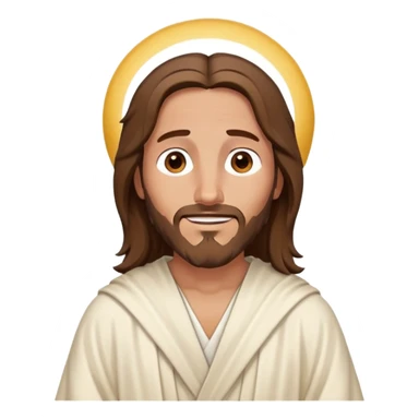 Cg cartoon Jesus, head to shoulders, brown hair, eyes squinted in laughter with 2 tears falling to each side, off-white ancient middle eastern robe. sticker