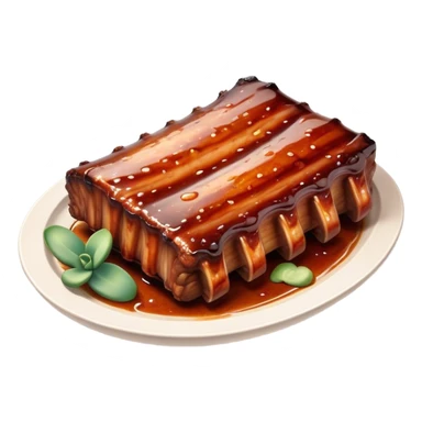 Cinematic Realistic Barbeque Ribs Dish Emoji, depicted as succulent, slow-cooked ribs with a sticky smoky glaze rendered with rich textures and dynamic, appetizing lighting. sticker