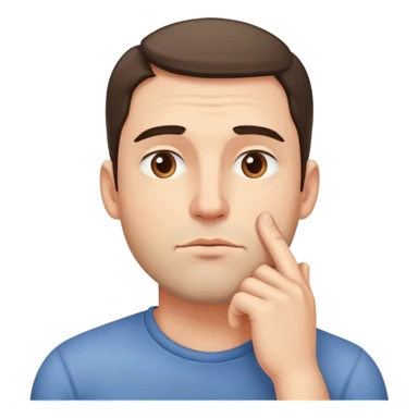 35 yers old man, pensive and tapping chin sticker