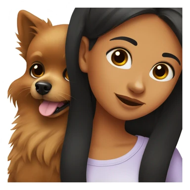 Brown pomeranian hugging black hair girl sticker
