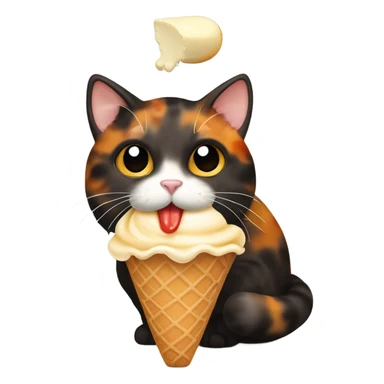 Cute fat tortoiseshell cat eating ice cream sticker