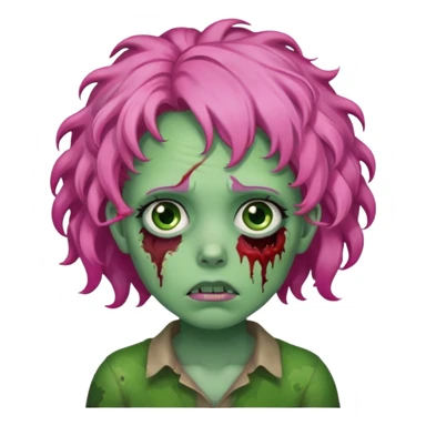 Sad zoombie curly pink hair, green skin sticker