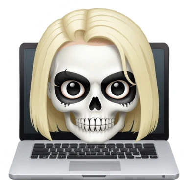 female Punisher skull with eyelashes working on a laptop sticker
