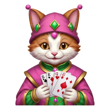 court jester cat medieval, poker cards, pink sticker