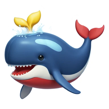 spouting whale emoji, in blue, red, green, black, yellow sticker