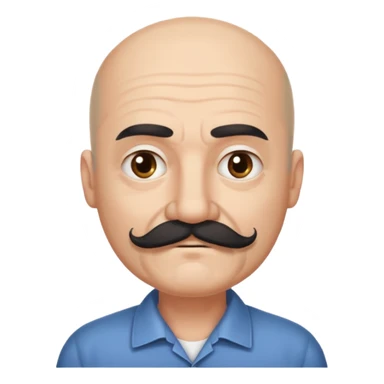 61 years old. Bald with dark hair on the sides. black thick moustache. White beard. saying sorry sticker