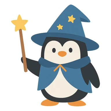 flat design style penguin wizard sticker