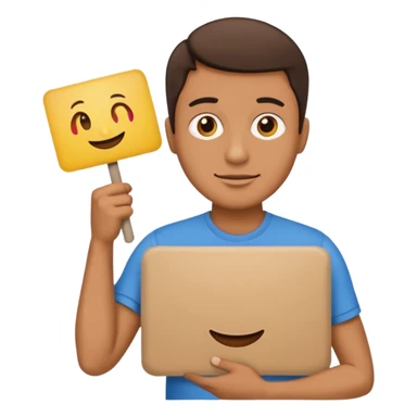 astounded man holding a sign that says 'wat da', emoji style sticker