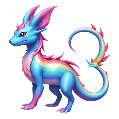 Shiny Sparkly beautiful gorgeous ethereal Rainbow Scaley Exotic Salandit-Aurorus-Sylveon-Suicune-Fakémon-hybrid-creature (full body) sticker