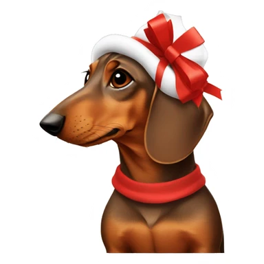 Brown Dachshund wrapped in holiday paper with red bow on head sticker