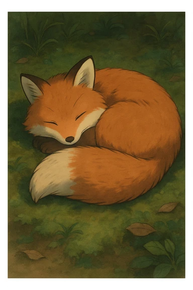 fox curled up sleeping, cozy sticker