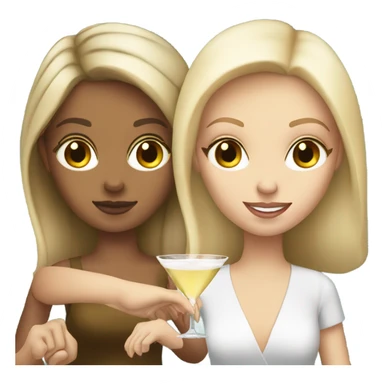 Blonde girl handing brunette white girl a martini sticker
