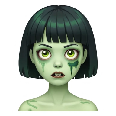 green zumbie girl with short black hair and bangs sticker