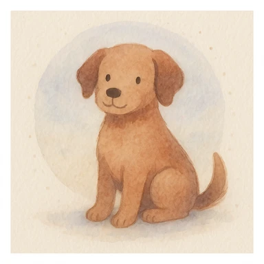 <systemPrompt>
  <style name="Soft Watercolor Illustration">
    <medium>Watercolor</medium>
    <texture>
      <surface>Natural paper grain with light noise</surface>
      <paint>Translucent layered washes, subtle gradients</paint>
    </texture>
    <colorPalette>
      <tones>Muted earth tones, soft pastels</tones>
      <shadows>Delicate, blended—never harsh</shadows>
      <accents>Optional use of light purple or blue for softness</accents>
    </colorPalette>
    <lineTreatment>
      <edges>Feathered or undefined—no harsh outlines</edges>
      <structure>Loose definition with form suggested by tone, not contour</structure>
    </lineTreatment>
    <background>
      <style>Minimal or circular watercolor wash</style>
      <elements>Optional soft dots or speckles</elements>
    </background>
    <subjectTreatment>
      <form>Simplified and rounded—suitable for characters, objects, or scenes</form>
      <expression>Whimsical, warm, and gentle</expression>
    </subjectTreatment>
    <composition>
      <focus>Centered or slightly off-center subject</focus>
      <balance>Avoid clutter, allow breathing room</balance>
    </composition>
    <atmosphere>Peaceful, dreamy, lightly nostalgic</atmosphere>
  </style>
  <instructions>
    Apply this watercolor style to any subject matter. Preserve softness, fluid transitions, and minimal detail. Prioritize artistic charm over realism. Avoid vector-like edges or digital sharpness.
  </instructions>
</systemPrompt>

{subject} = dog sticker