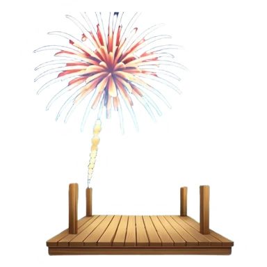 Fireworks over a lake with a dock sticker