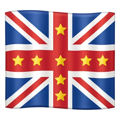 flag with yellow background, British Union Jack in the top left corner, small yellow stars on the Union Jack sticker