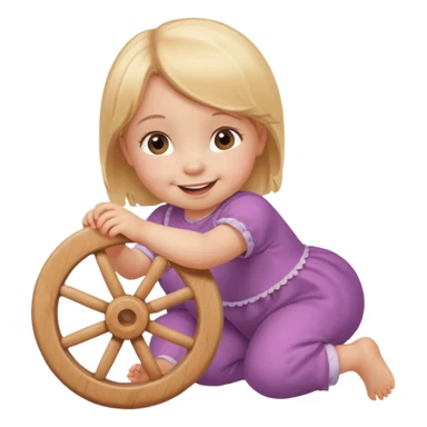 girl baby playing with wheel sticker
