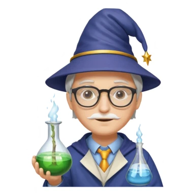 scientist with glasses, wearing wizard hat custome, with glass vase sticker