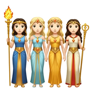 Three goddesses. one with a torch facing right,  one with a torch facing left, one in the center with a key. sticker