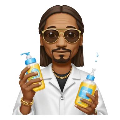 Snoop Dogg with sunglasses holding baby oil sticker