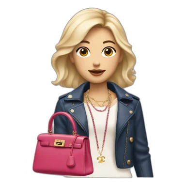 Blonde Asian girl with Birkin bag and Chanel necklace sticker