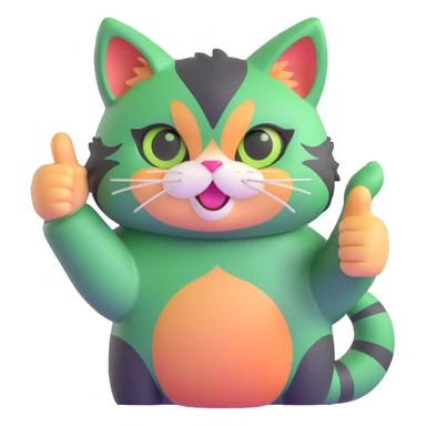 tricolor fluffy cat with big green eyes giving thumbs up sticker