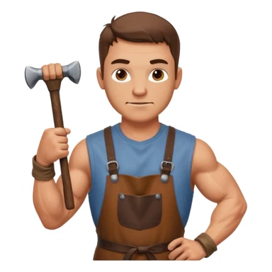 Emoji portrait of a Celtic blacksmith. Work clothes, muscular arms, holding a hammer and wearing a leather apron. sticker