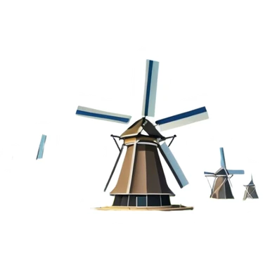 Cinematic Realistic Kinderdijk Windmills Landmark Emoji, showcasing traditional Dutch windmills aligned along a tranquil canal, with lush green fields, soft ripples in the water. sticker