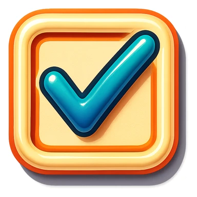 checkbox with a check mark, retro sticker style, beige outline, no solid fill, light shadow, transparent background sticker