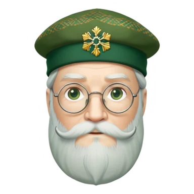 Dumbledore wear green scotland Tam o'shanter cap with decorative patterns, wear glasses, very long beard sticker