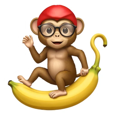 A monkey with cool glasses riding on a banana sticker
