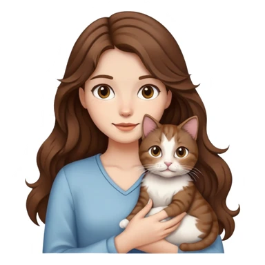 Brown hair girl long wavy hair holding a cat sticker