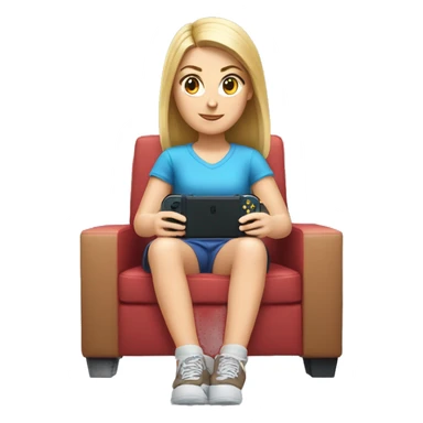A white girl is sitting and playing a Nintendo Switch sticker
